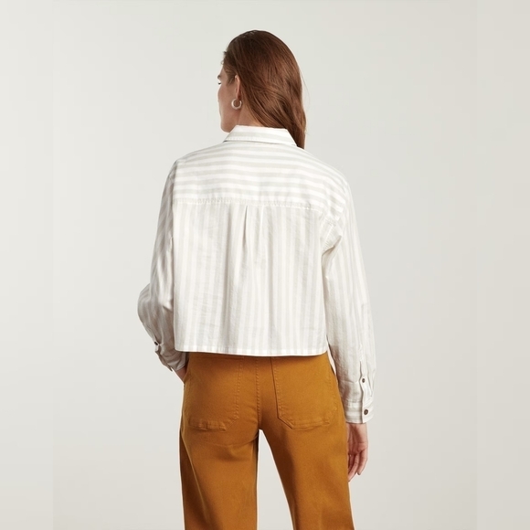 Everlane Shirt Womens Striped Button Up Silky Cotton Way Short Crop Sand - Picture 2 of 15